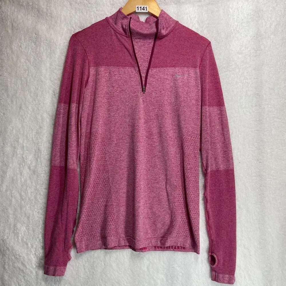 Nike‎ Running Women's Size L Pink Top Long Sleeve Logo Swoosh Dri Fit Active